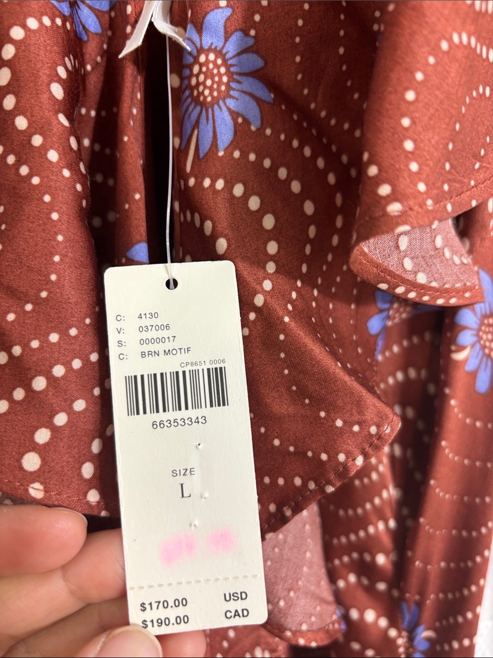 ANTHROPOLOGIE ruffle wrap midi dress brown motif - Picture 5 of 12